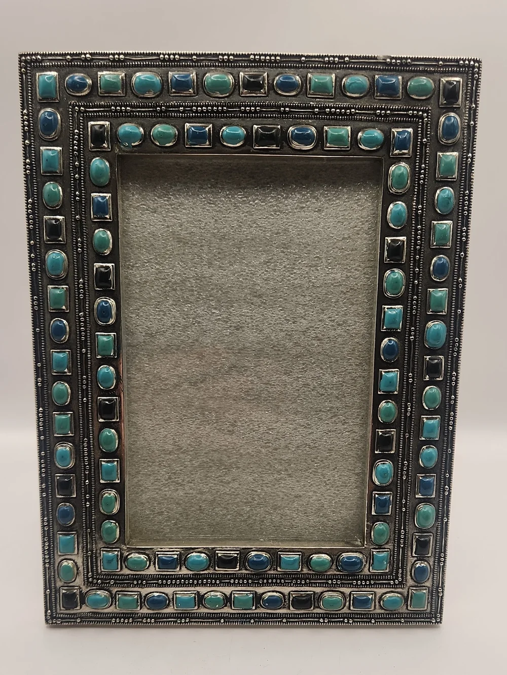 Southwestern Silver Look and turquoise Colored Stone picture frame